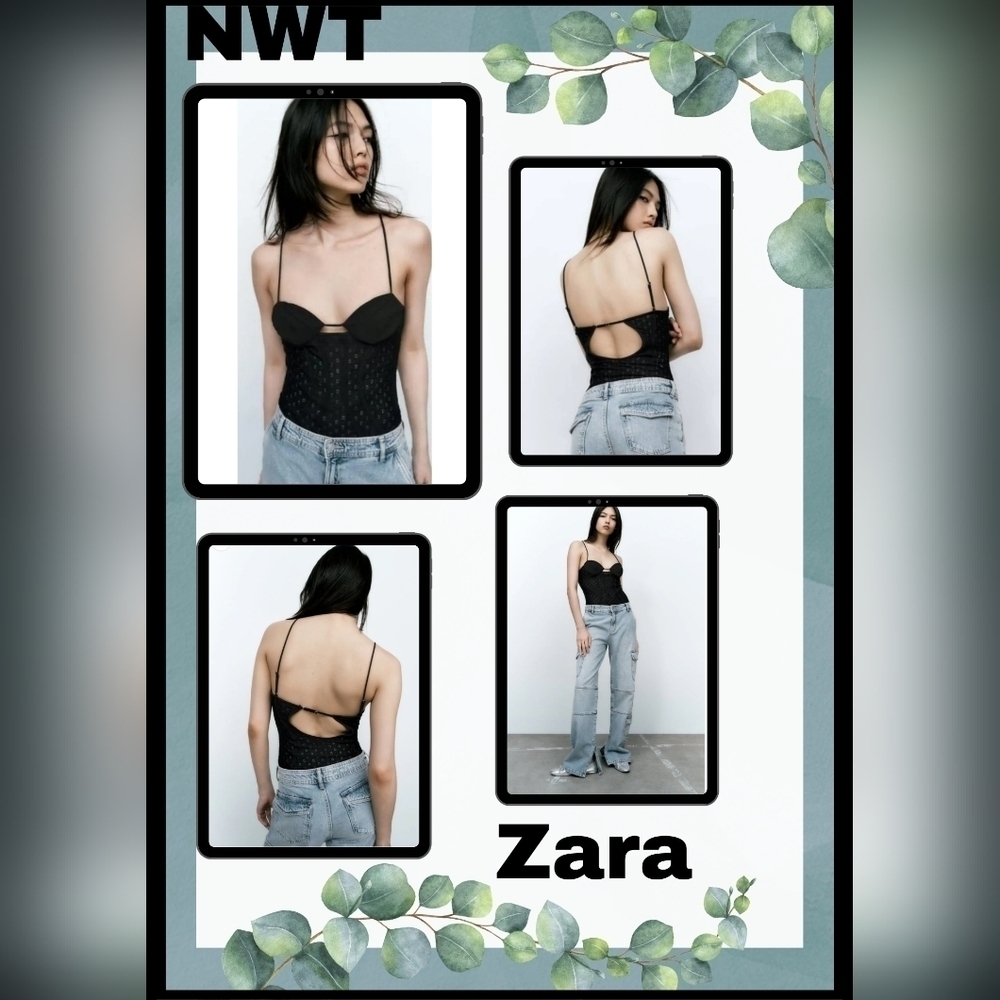 NWT Zara Women's Black Lace Corset Style Bodysuit Size Medium - Picture 7 of 9
